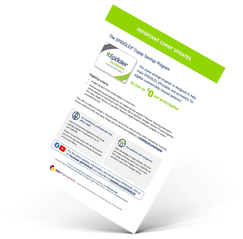 EPIDIOLEX cannabidiol Copay Savings Program sheet